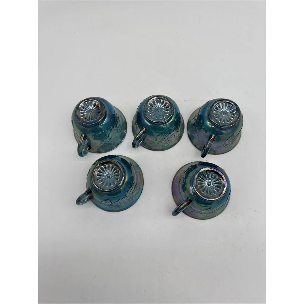 Vintage Carnival Glass Harvest Grape Design Tea Cups Set of 5